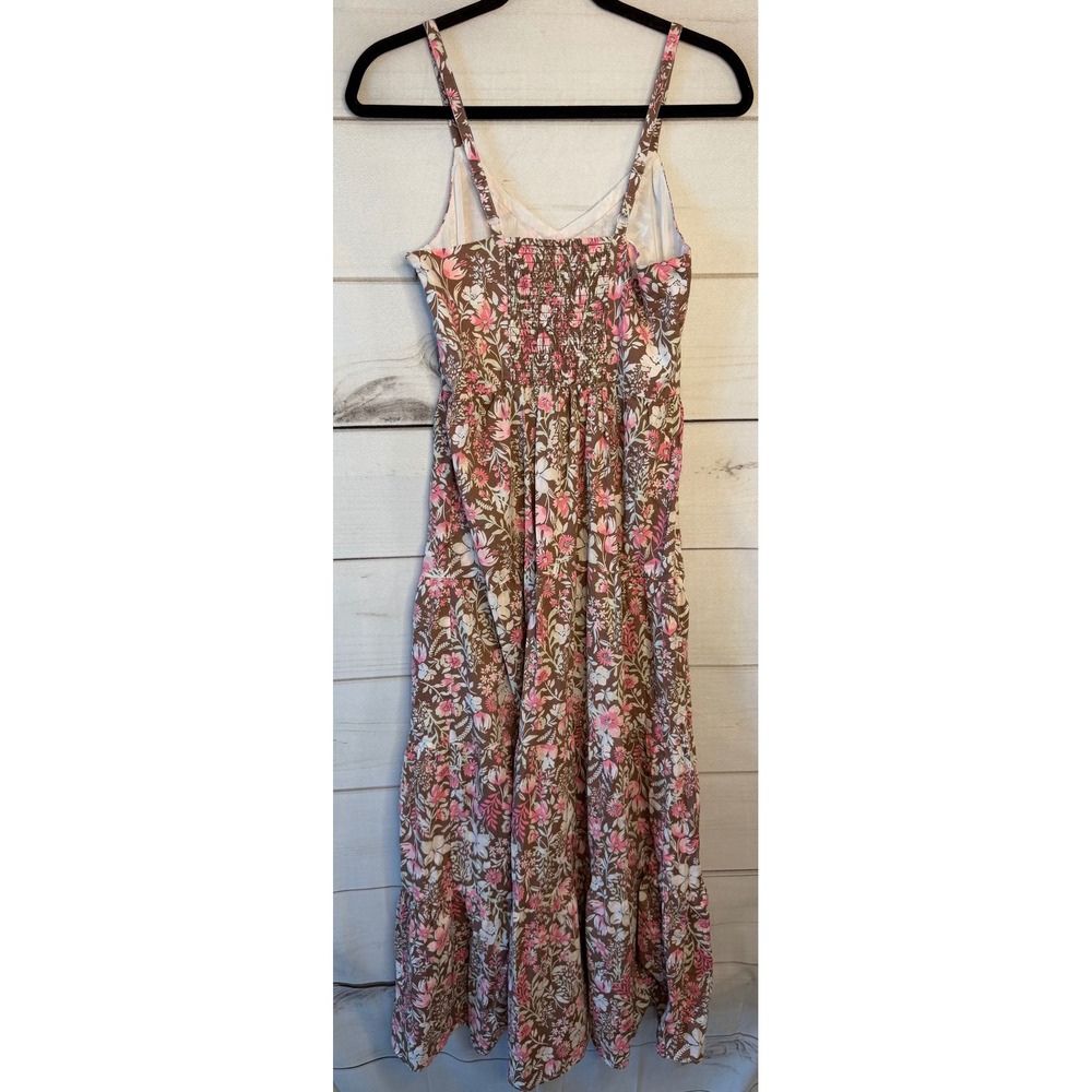Rachel Zoe Floral Maxi Dress Brown Pink Tiered Lace Trim Boho Sun Dress Womens 2 - Picture 5 of 5